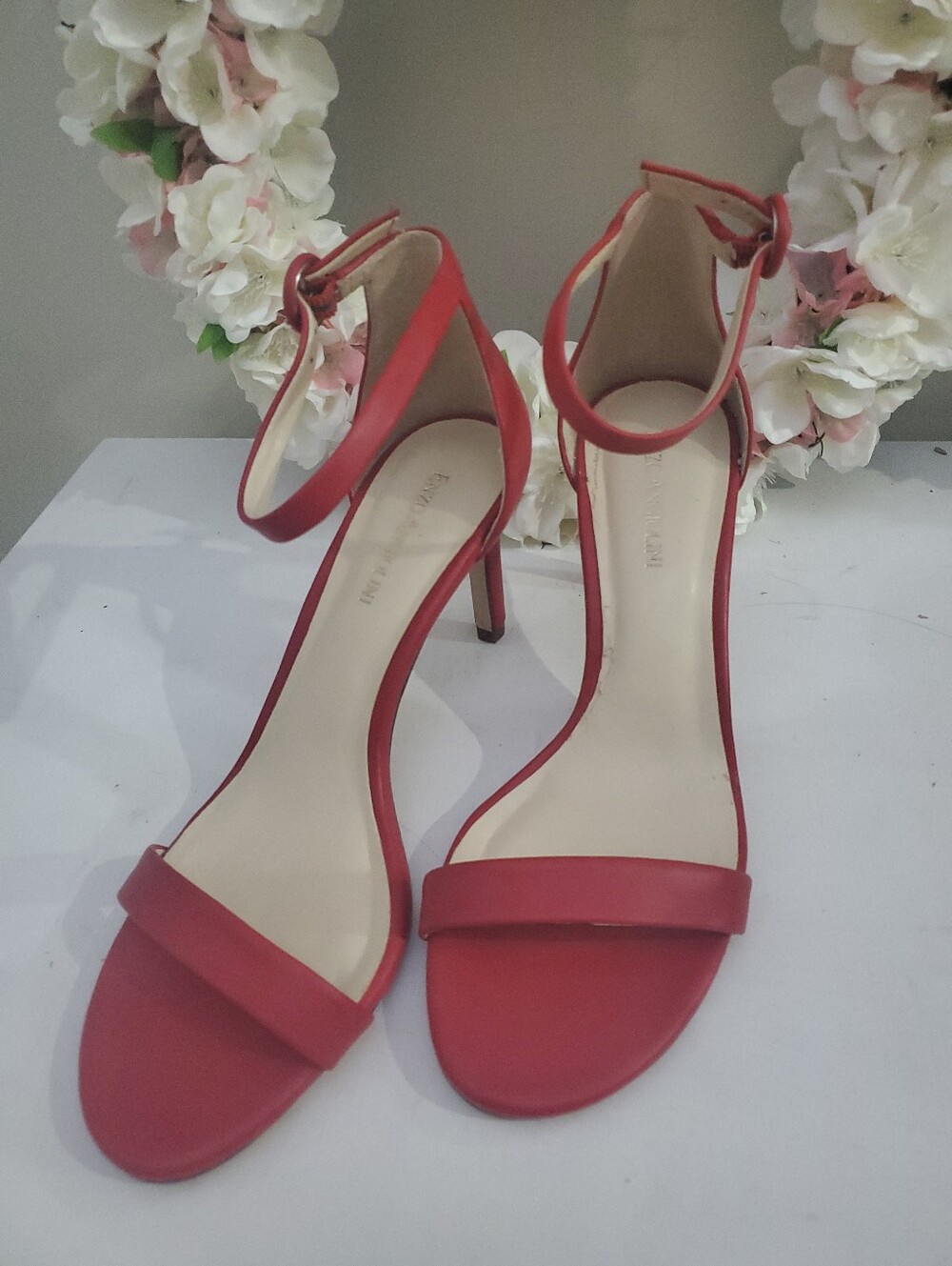 Enzo Angiolini Red Open-Toe Ankle Strap Heels Size 8